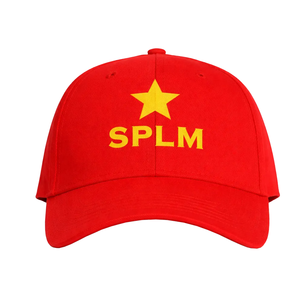 Red SPLM baseball cap with yellow five-pointed star and SPLM text on the front in yellow.